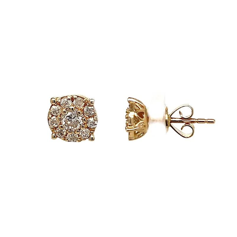 Best hoop earrings with rose gold for a romantic and warm aesthetic-14K Yellow Gold Cluster Diamond Studs