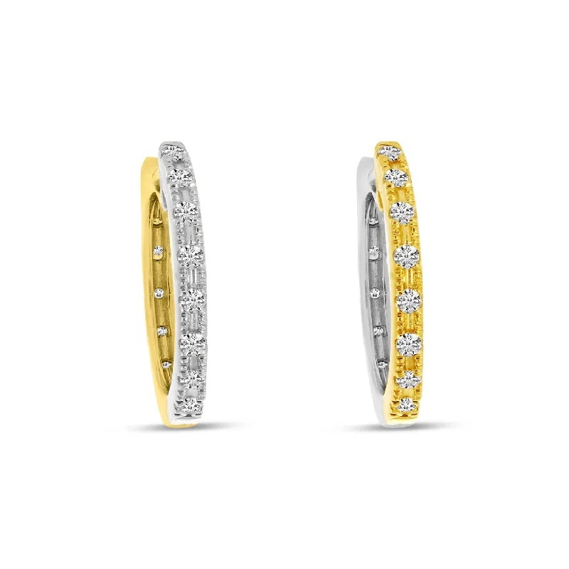 Hoop earrings with twisted leather for a chic and modern boho look-14K Yellow & White Gold 0.32ct. Diamond Reversible Huggie Hoop Earrings