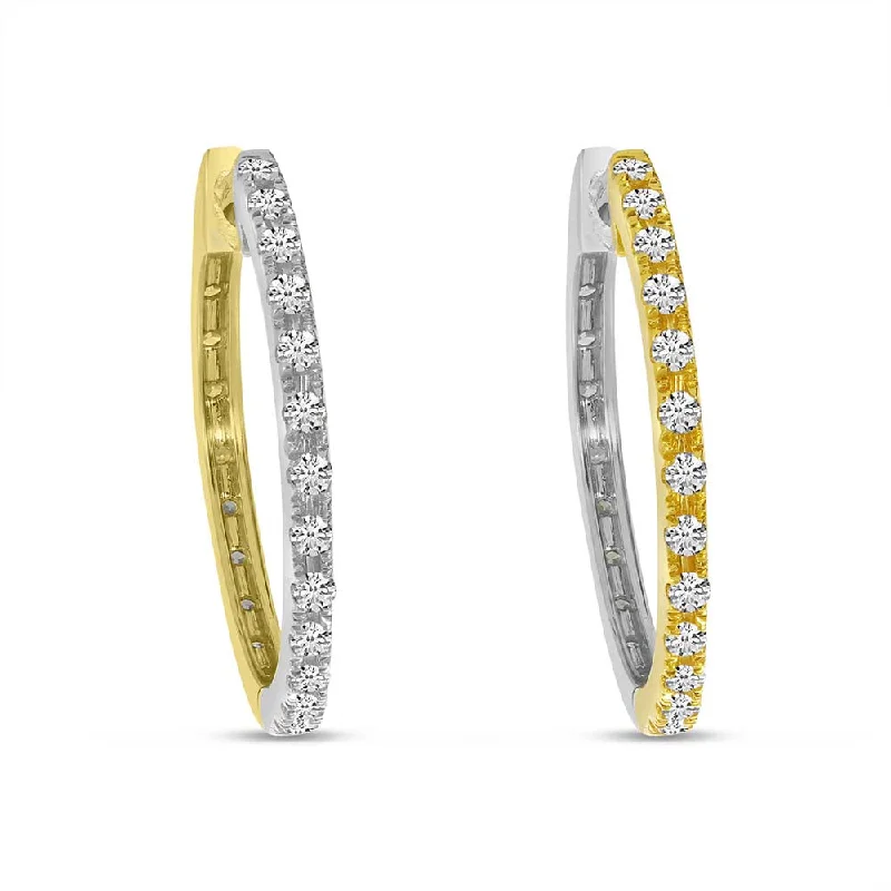 Best hoop earrings with geometric triangle shapes for a modern, chic design-14K Yellow & White Gold 0.52ct. Diamond Reversible Huggie Hoop Earrings