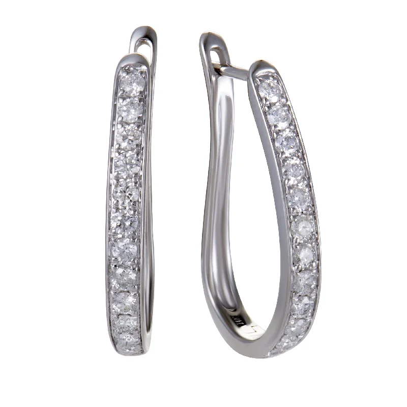 Hoop earrings with leather accents for a sleek and bold combination-~1ct 14K White Gold Diamond Oval Hoop Earrings AER-14266W