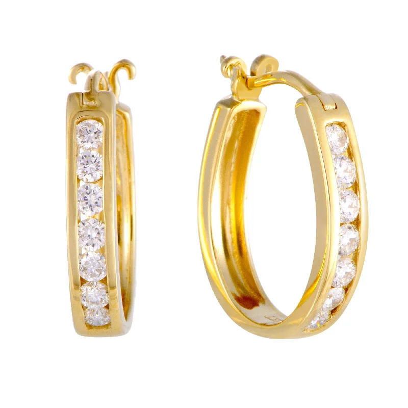 Hoop earrings with enamel stripes for a colorful and eye-catching design-~.50ct Small 14K Yellow Gold Diamond Hoop Earrings