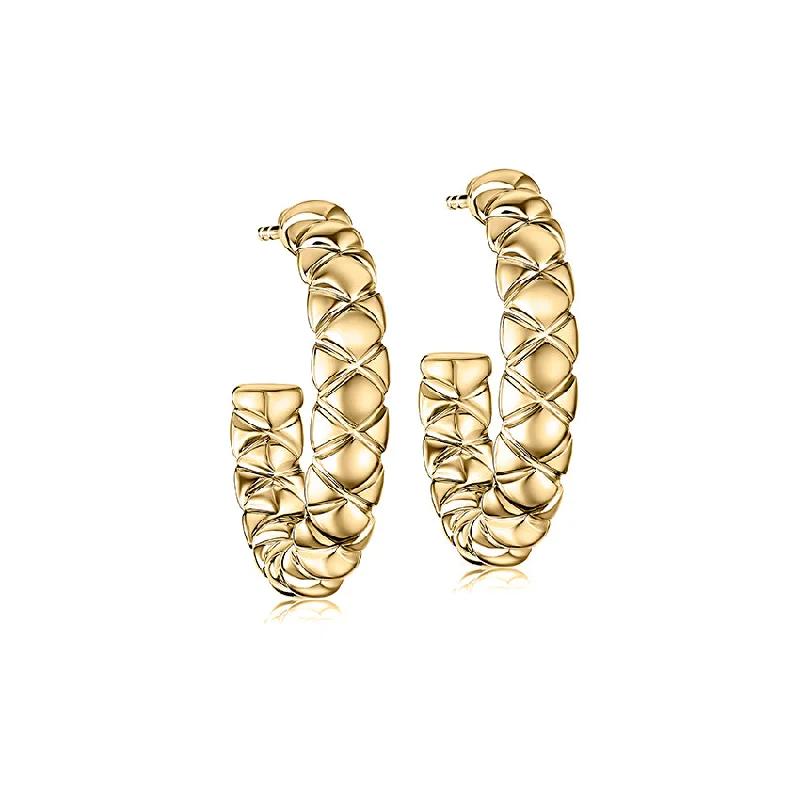 Hoop earrings with cut-out designs for a creative and lightweight effect-A. Jaffe 14K Yellow Gold Plain Quilted Medium Hoop Earrings