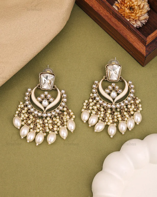 Hoop earrings with polished silver finish for a shiny, modern appeal-Amara Kundan Danglers-M