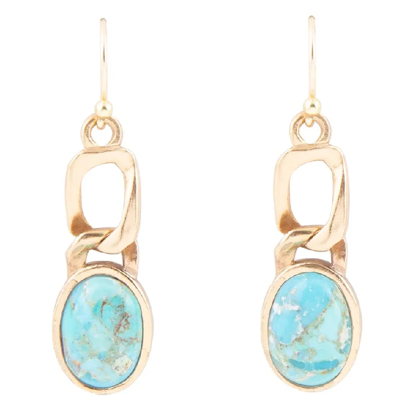 Hoop earrings with enamel stripes for a colorful and eye-catching design-Athena Blue Turquoise Golden Earring