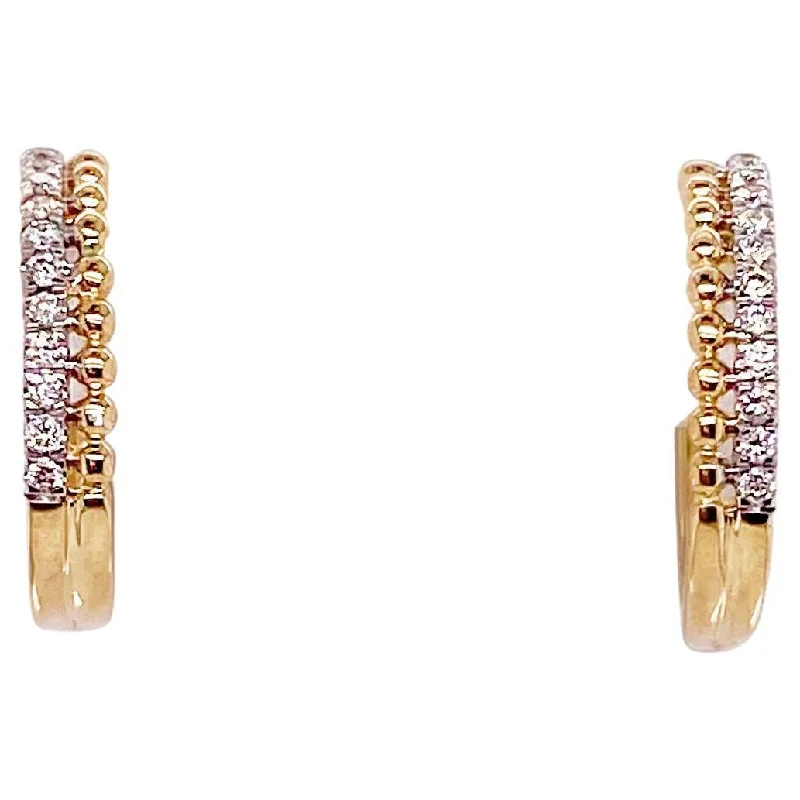 Best hoop earrings with geometric triangle shapes for a modern, chic design-Beaded Pavé Diamond Huggie Earrings