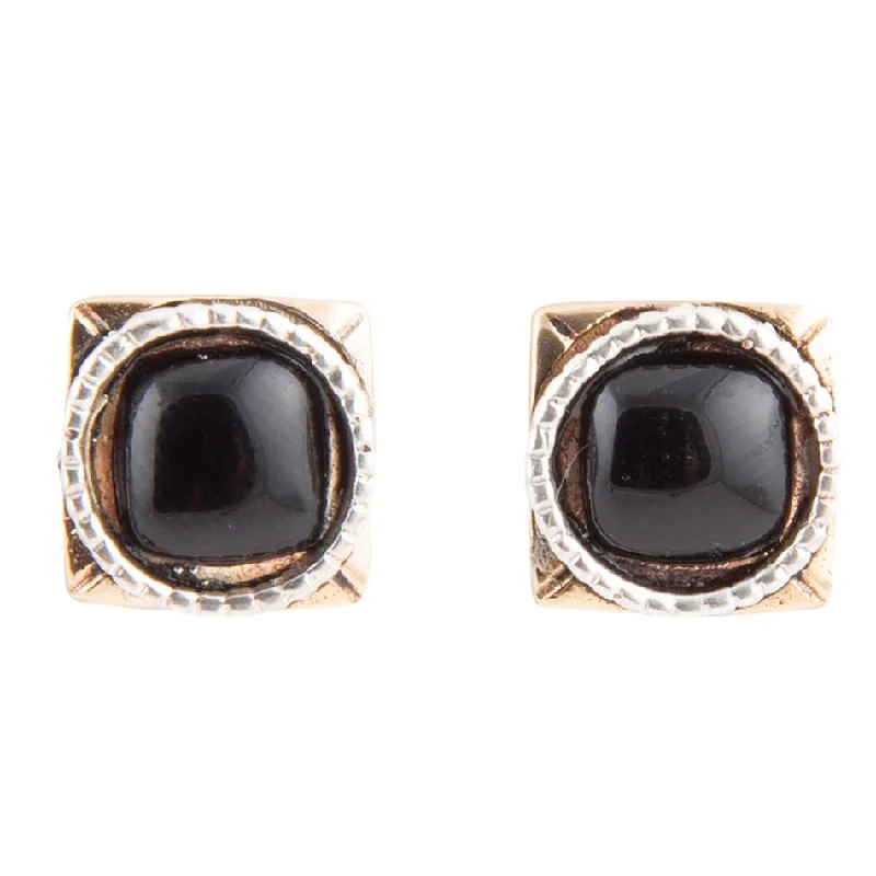 Hoop earrings with luxe velvet finishes for a rich and luxurious touch-Black Onyx Mixed Metal Post Earrings