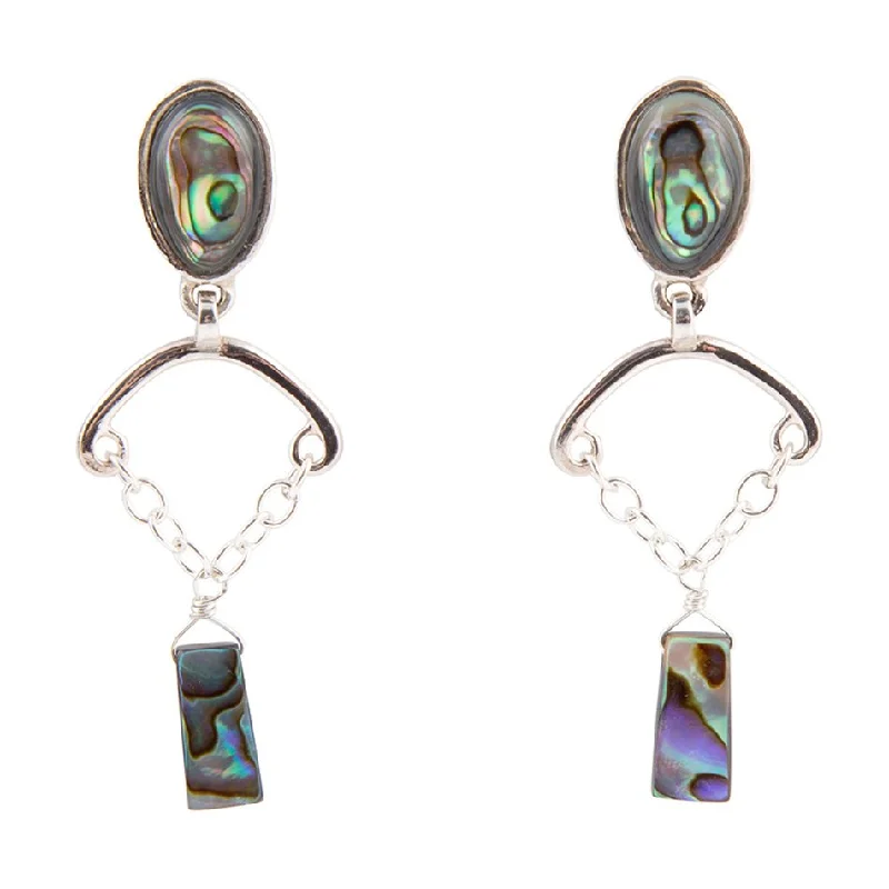 Hoop earrings with hammered copper for a warm and rustic aesthetic-Blue Abalone Drop Chain Sterling Silver Earrings