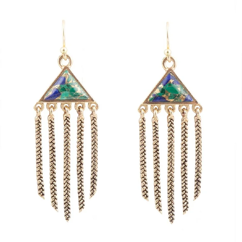 Lightweight hoop earrings for comfortable and all-day wear-Blue Azurite Matrix Chandelier Golden Earrings