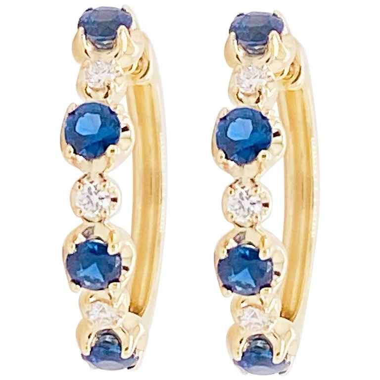 Best hoop earrings with cubic zirconia for a budget-friendly, dazzling look-Blue Sapphire & Diamond Huggie Earrings