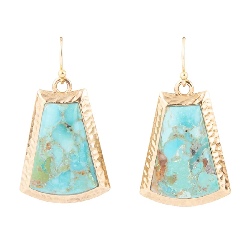 Best hoop earrings with asymmetrical designs for a fashion-forward, avant-garde look-Blue Turquoise Jeweled Statement Golden Earrings