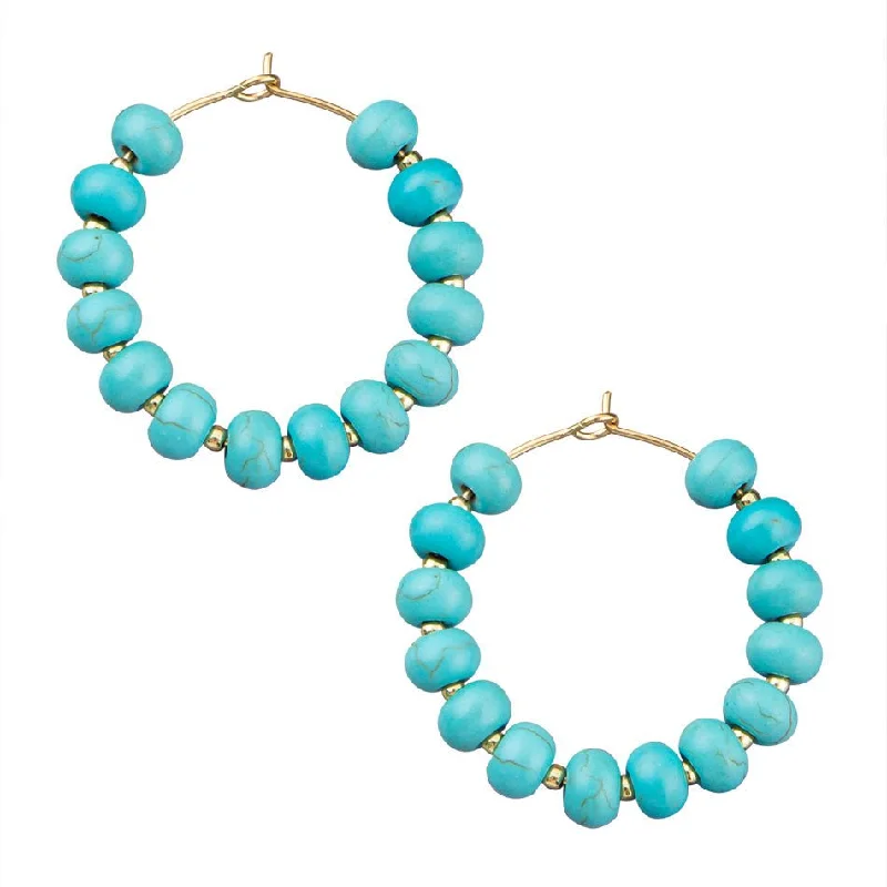 Hoop earrings with a matte finish for a sleek and sophisticated appearance-Blue Turquoise Magnesite Golden Hoop Earrings