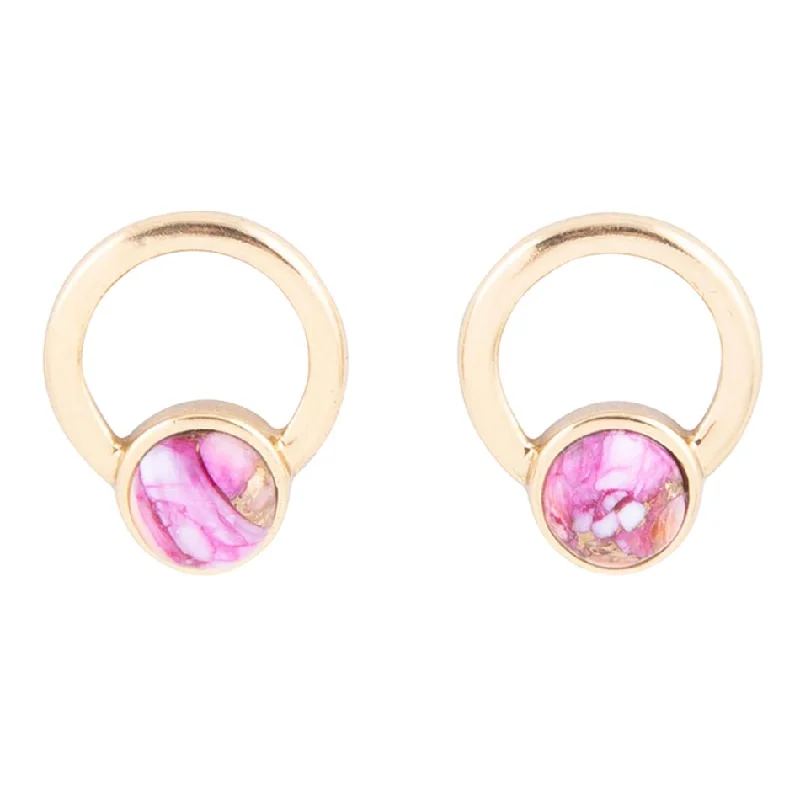 Hoop earrings with tortoiseshell designs for a chic and classic style-Calgary Pink Spiny Oyster Matrix Post Golden Earrings