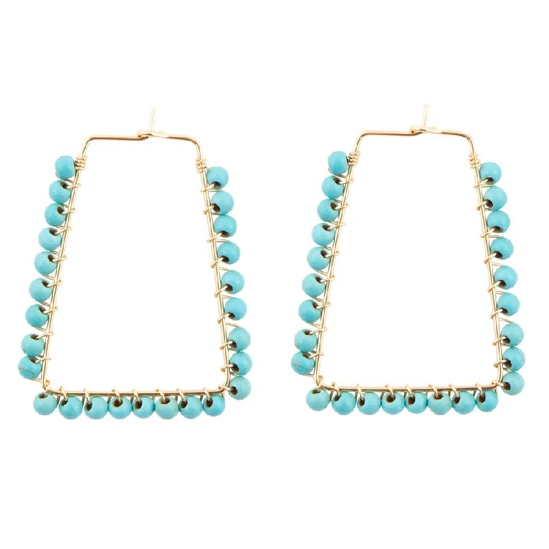 Large hoop earrings for a bold and statement-making fashion accessory-Canyon Blue Turquoise Magnesite Golden Hoop Beaded Earrings