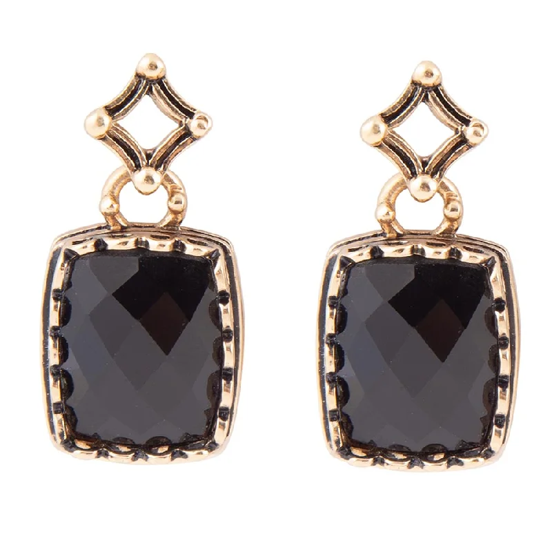 Best hoop earrings with asymmetrical designs for a fashion-forward, avant-garde look-Cognac Faceted Black Onyx Golden Post Earring