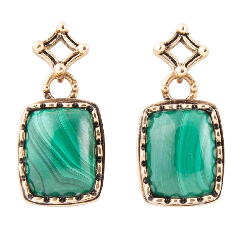 Hoop earrings with heart-shaped frames for a romantic and feminine look-Cognate Green Malachite Post Drop Golden Earrings