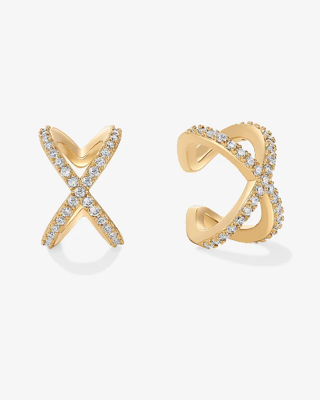 Hoop earrings with dangling charms for a playful and fun look-Criss Cross Ear Cuff