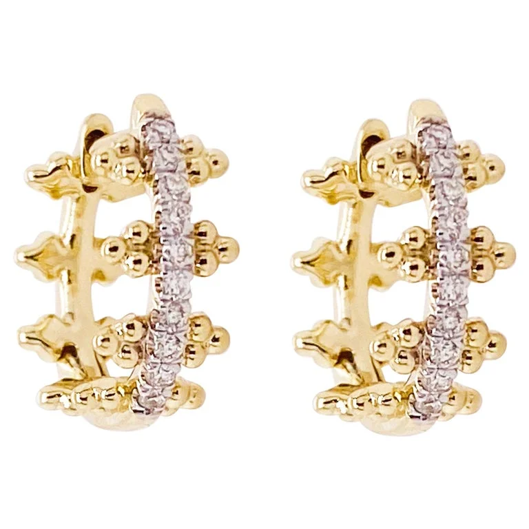 Medium hoop earrings for an everyday look with the perfect balance of style-Diamond & Gold Beaded Huggie Earrings