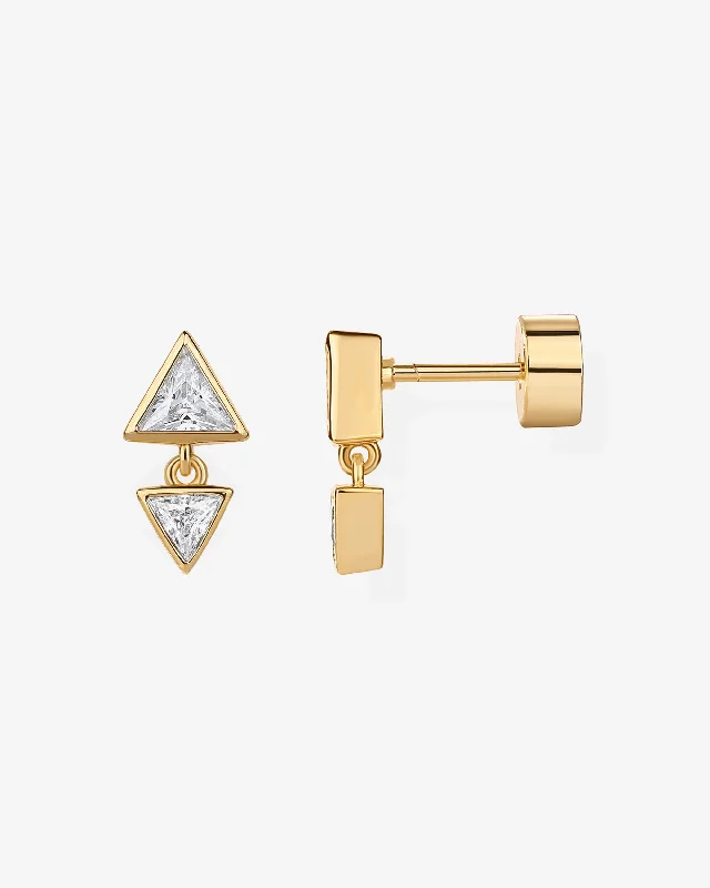 Best hoop earrings with geometric hexagon shapes for a modern, angular look-Double Triangle Dangle Screwbacks