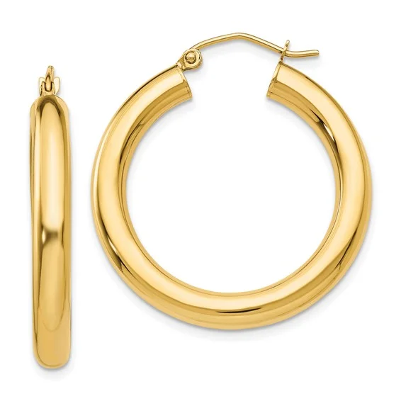 Best hoop earrings with matching bracelets for a coordinated jewelry set-14K Gold 4MM Medium Tube Hoops Earrings