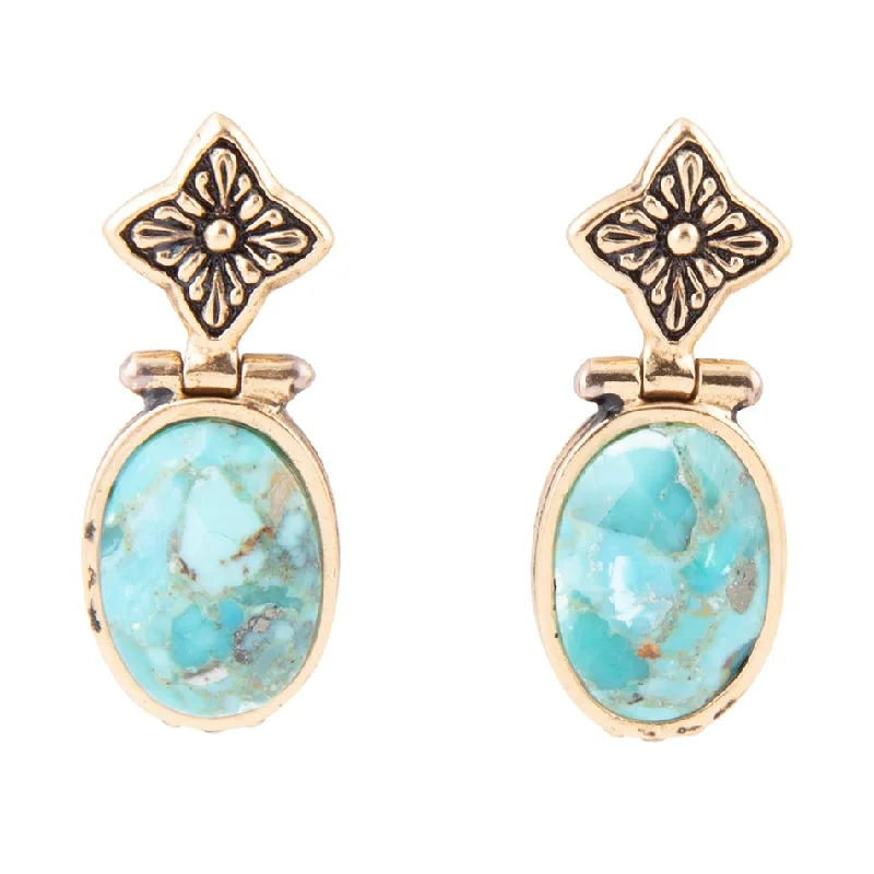 Hoop earrings with tortoiseshell designs for a chic and classic style-Golden Flower and Blue Turquoise  Earrings