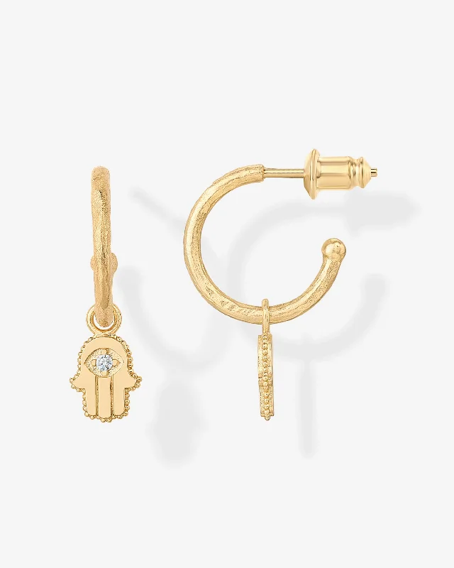 Hoop earrings with textured gold for a refined and sophisticated aesthetic-Hamsa Hoops