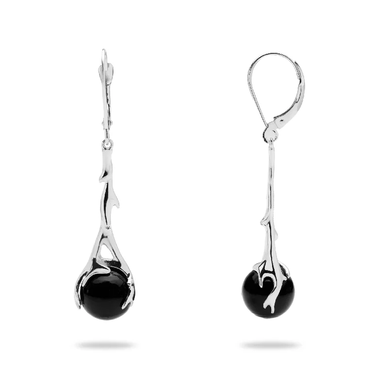 Hoop earrings with luxe velvet finishes for a rich and luxurious touch-Heritage Black Coral Earrings in White Gold