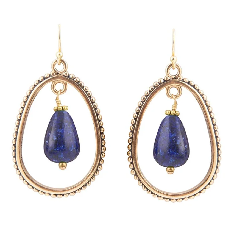 Best hoop earrings with baroque pearls for a luxurious and elegant vibe-Inline Blue Lapis Drop Golden Earrings