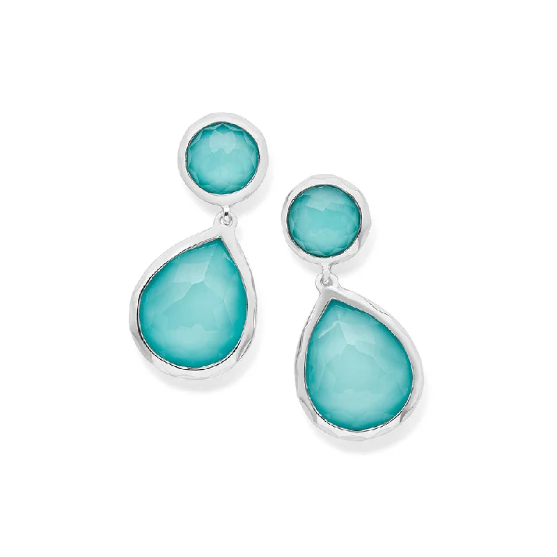 Hoop earrings with twisted leather for a chic and modern boho look-IPPOLITA Rock Candy® Snowman Post Earrings in Turquoise and Clear Quartz Doublet