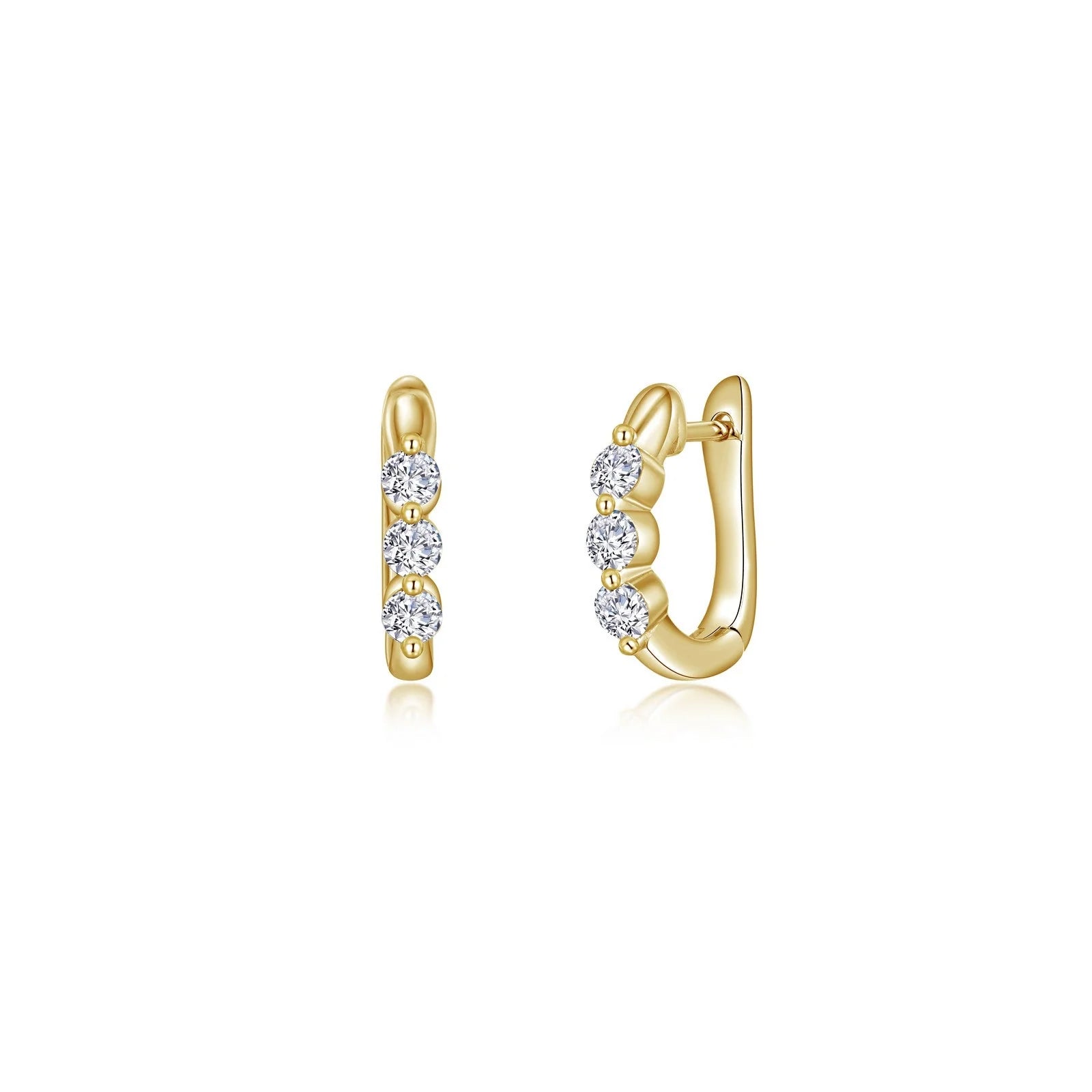 Hoop earrings with dangling charms for a playful and fun look-Lafonn Simulated Diamond 3-Stone Huggie Hoop Earrings E0617CLG00