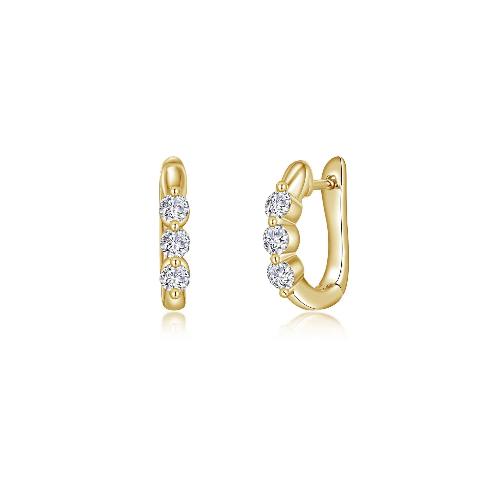 Best hoop earrings with snake chain details for a sleek and modern touch-Lafonn Simulated Diamond 3-Stone Huggie Hoop Earrings E0618CLG00