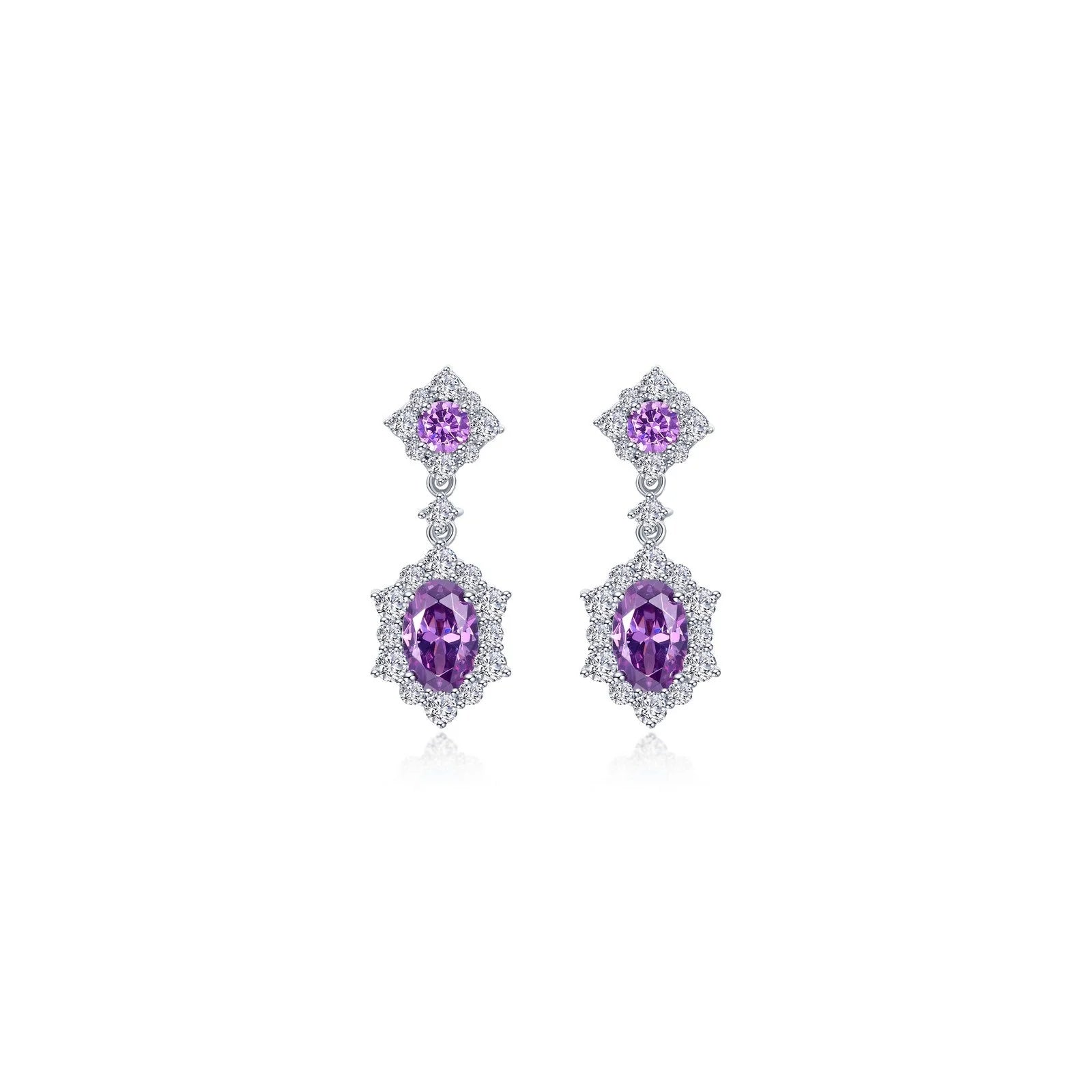 Best hoop earrings with snake-inspired designs for an edgy and fierce vibe-Lafonn Simulated Diamond & Amethyst Oval Halo Earrings E0593AMP