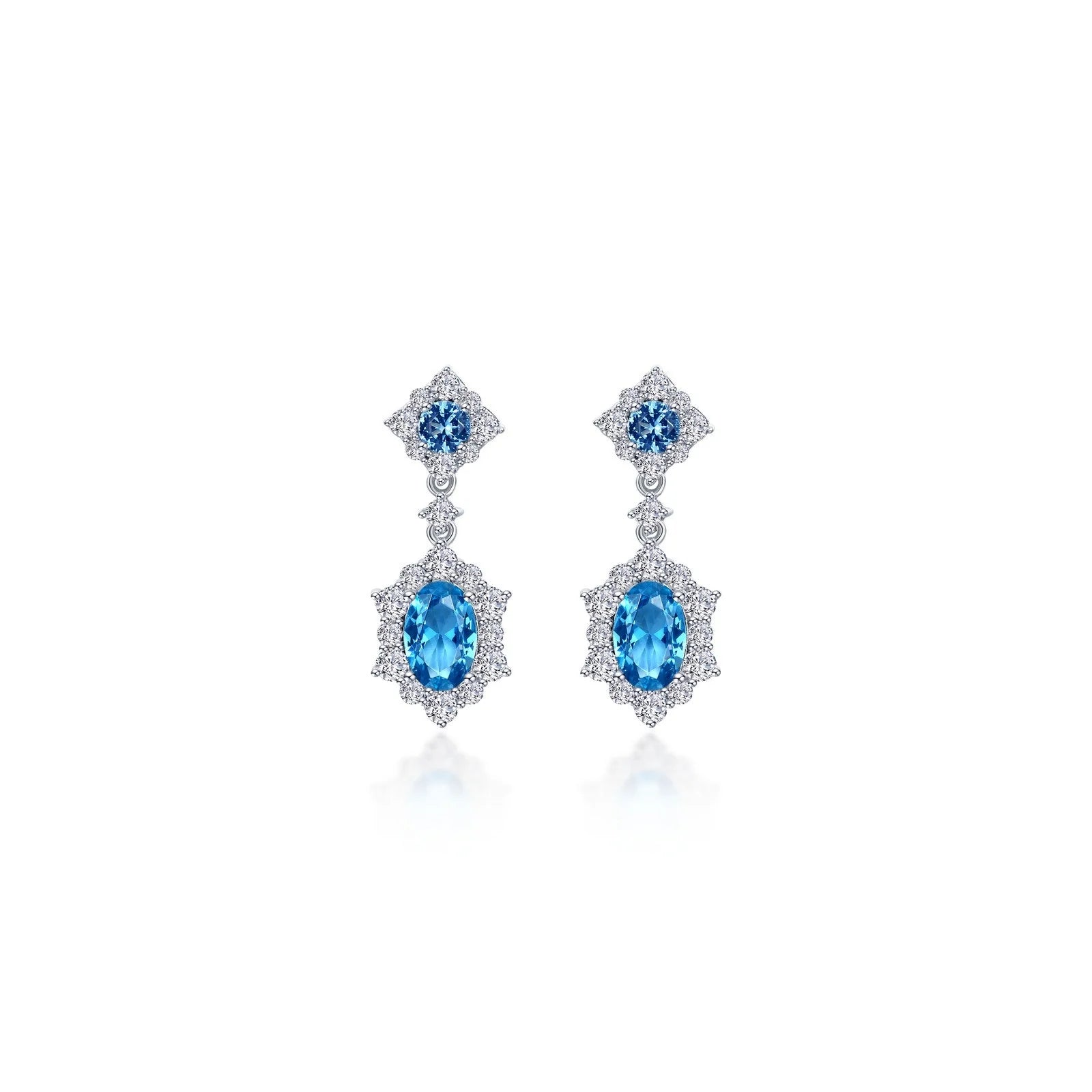 Hoop earrings with rhinestone-studded rims for a glamorous touch-Lafonn Simulated Diamond & Blue Topaz Oval Halo Earrings E0593BTP