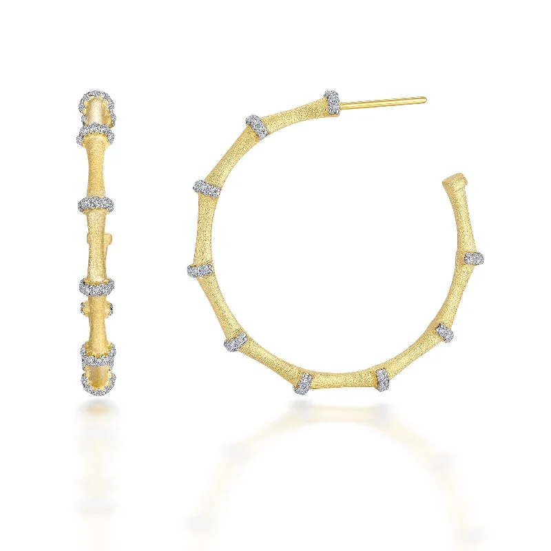 Best hoop earrings with asymmetrical designs for a fashion-forward, avant-garde look-Lafonn Simulated Diamond Elegant Bamboo Hoop Earrings E0458CLT