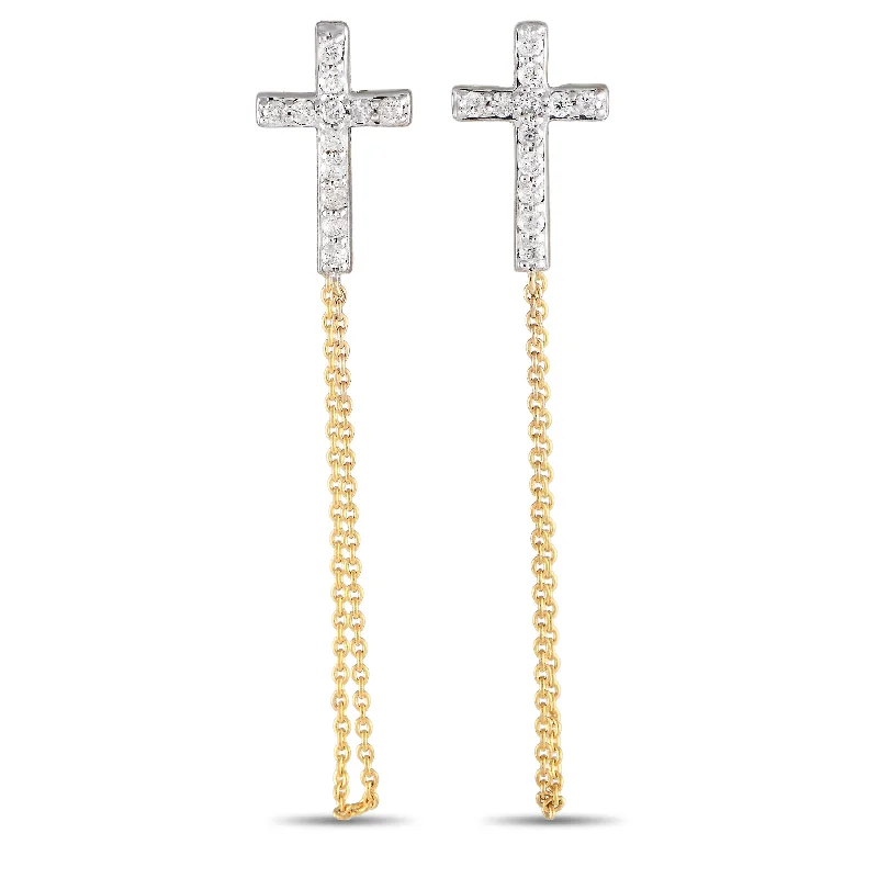 Best hoop earrings with asymmetrical designs for a fashion-forward, avant-garde look-LB Exclusive 10K Yellow Gold 0.25ct Diamond Cross Earrings ER28552