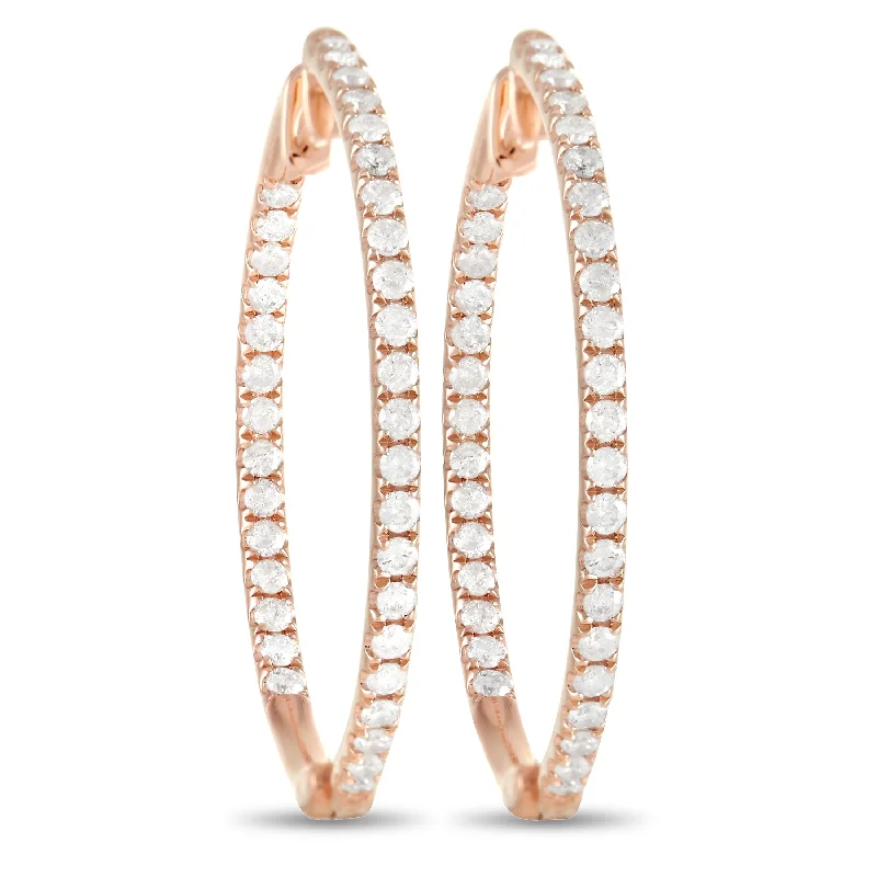 Best hoop earrings with marbled designs for a trendy and artistic effect-LB Exclusive 14K Rose Gold 1.0ct Diamond Hoop Earrings