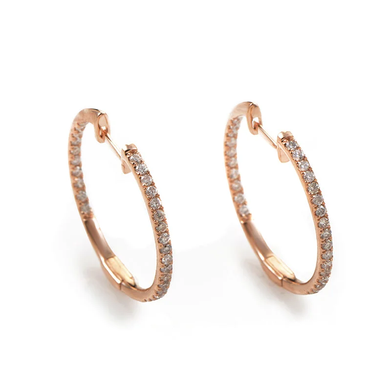 Best hoop earrings with tribal designs for a cultural and exotic aesthetic-LB Exclusive 14K Rose Gold .51 Carat VS1 G Color Diamond Hoop Huggies Earrings