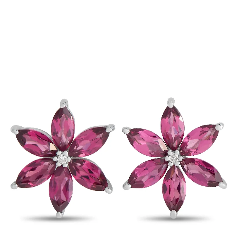 Best hoop earrings with vintage rhinestone embellishments for a retro-glam effect-LB Exclusive 14K White Gold 0.01ct Diamond and Rhodolite Flower Earrings ER4-15657WRHOD