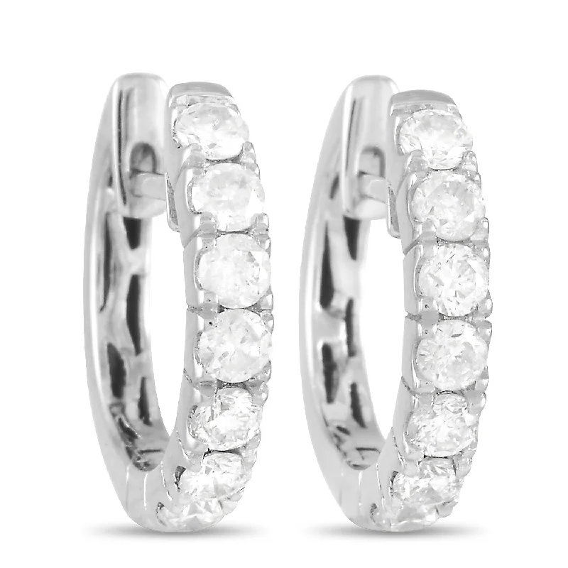 Best hoop earrings with geometric hexagon shapes for a modern, angular look-LB Exclusive 14K White Gold 0.59ct Diamond Huggie Hoop Earrings