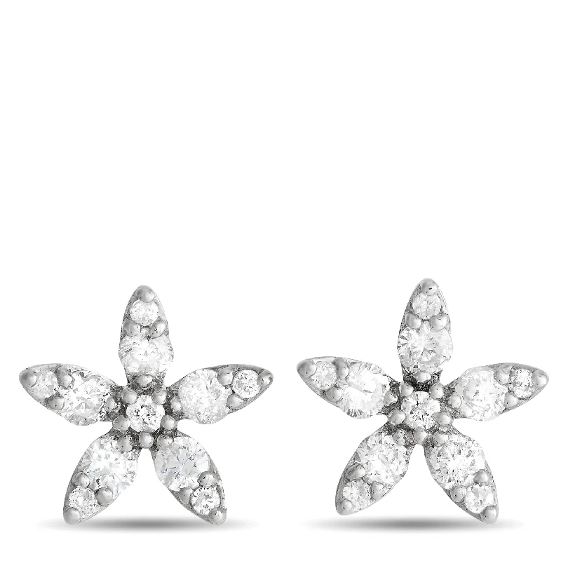 Best hoop earrings with hammered gold for a rustic yet elegant look-LB Exclusive 14K White Gold 0.60ct Diamond Flower Earrings ER28578-W