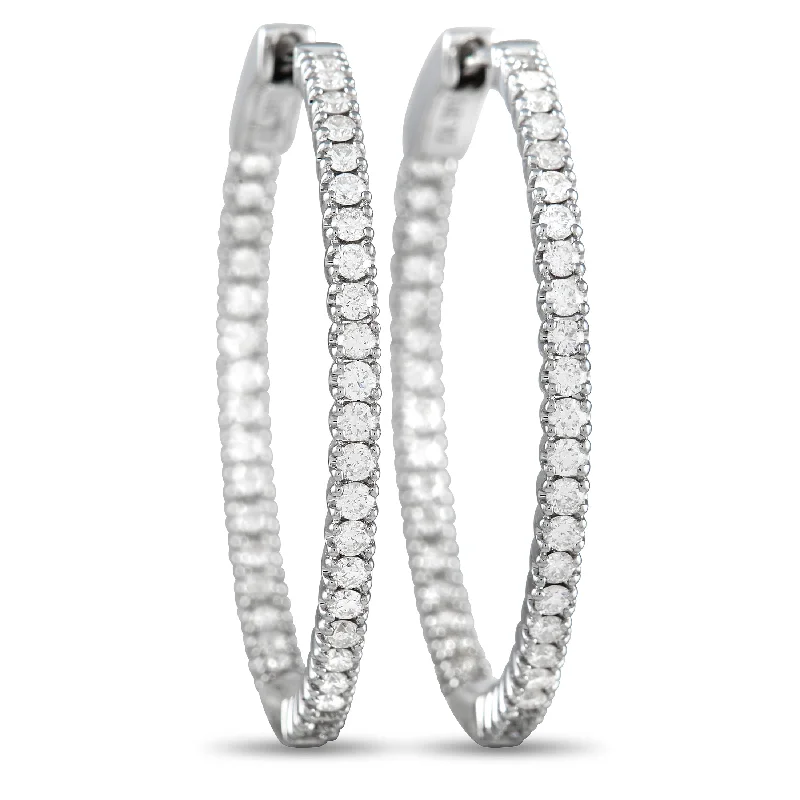 Hoop earrings with twisted metal designs for a dynamic and modern style-LB Exclusive 14K White Gold 0.98 ct Diamond Inside-Out Hoop Earrings K5024E78