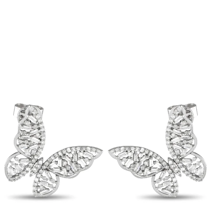 Stylish hoop earrings with diamond accents for an elegant and sparkling effect-LB Exclusive 14K White Gold 1.0ct Diamond Butterfly Earrings ER28227