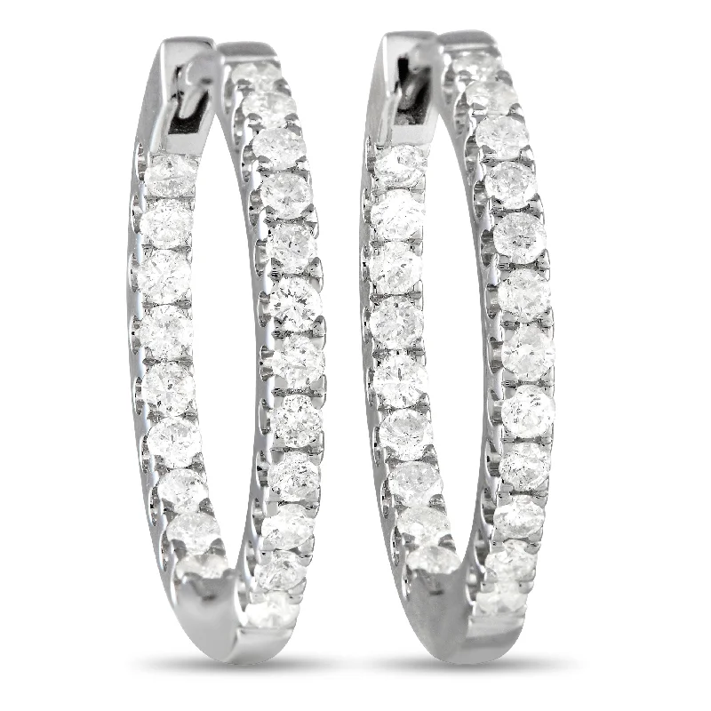 Hoop earrings with textured finishes for a vintage and classic style-LB Exclusive 14K White Gold 1.0ct Diamond Inside-Out Hoop Earrings