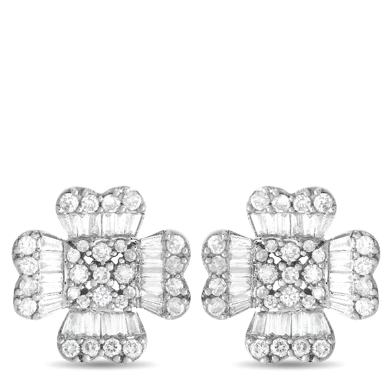 Hoop earrings with faceted crystals for added sparkle and shine-LB Exclusive 14K White Gold 1.0ct Diamond Round and Baguette Flower Earrings ER28435-W