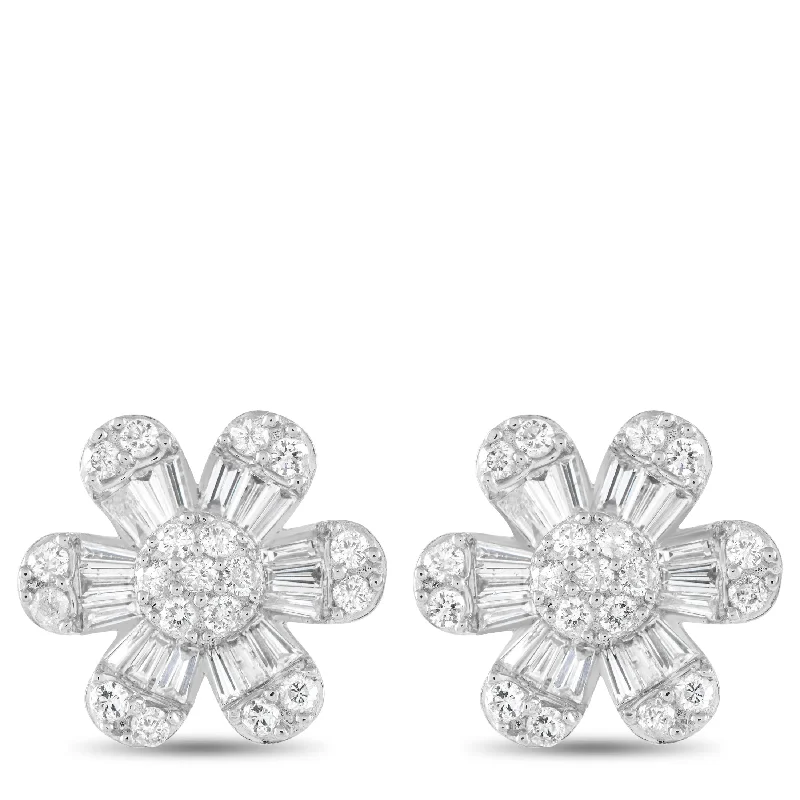 Best hoop earrings with smooth ceramic finishes for a polished, clean style-LB Exclusive 14K White Gold 1.25ct Diamond Flower Earrings ER28977-W