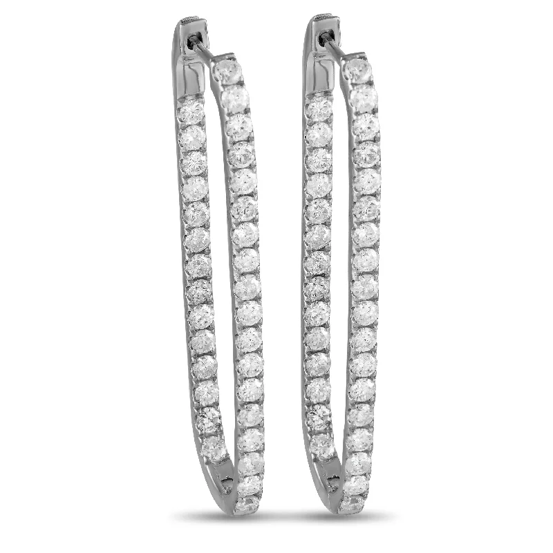 Best hoop earrings with stacked layers for a dimensional and bold look-LB Exclusive 14K White Gold 2.25ct Diamond Rounded Rectangle Hoop Earrings ER28178