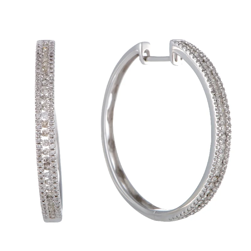 Best hoop earrings with gold for a luxurious and timeless look-LB Exclusive 14K White Gold 3-Row 1.06 Carat VS1 G Color Diamond Hoop Earrings