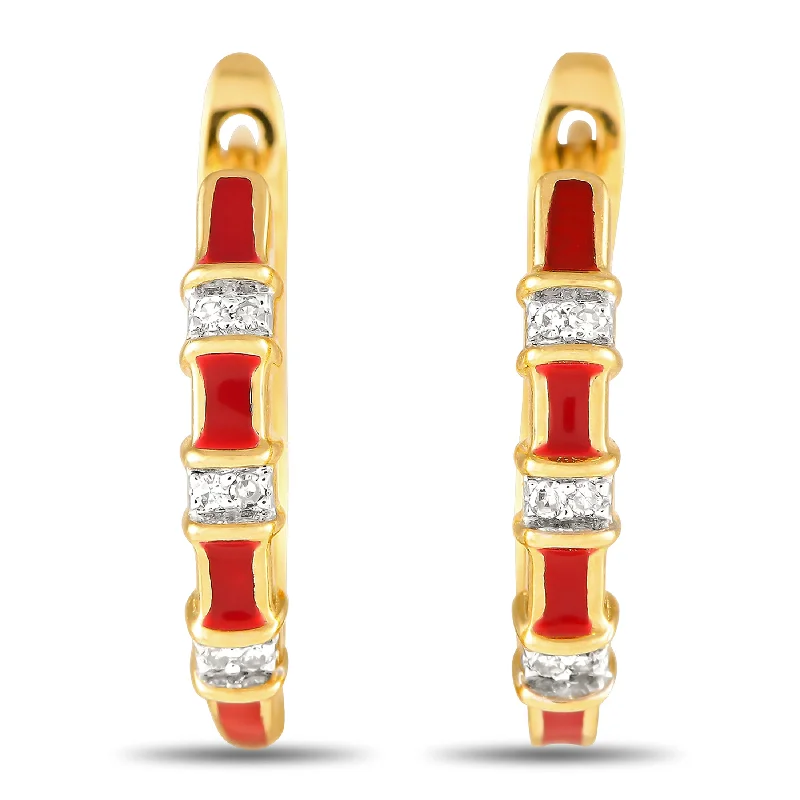 Hoop earrings with cut-out designs for a creative and lightweight effect-LB Exclusive 14K Yellow Gold 0.05ct Diamond and Red Enamel Earrings ER28196