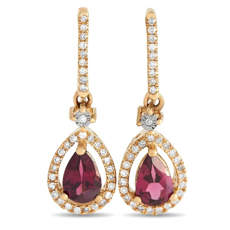 Best hoop earrings with braided leather for a rustic, stylish finish-LB Exclusive 14K Yellow Gold 0.20ct Diamond and Garnet Pear Earrings ER4-15061YGA