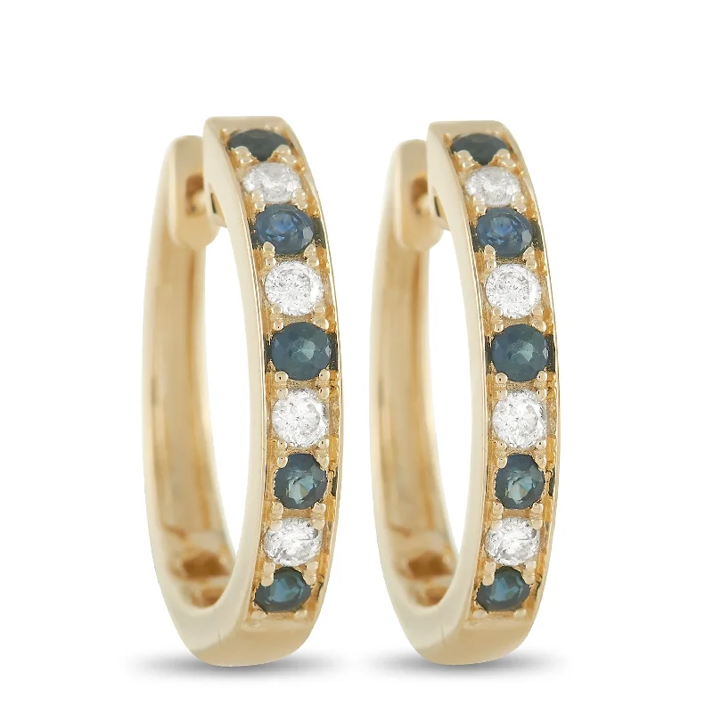 Hoop earrings with abstract wirework for an artistic, unique look-LB Exclusive 14K Yellow Gold 0.25ct Diamond and Sapphire Hoop Earrings