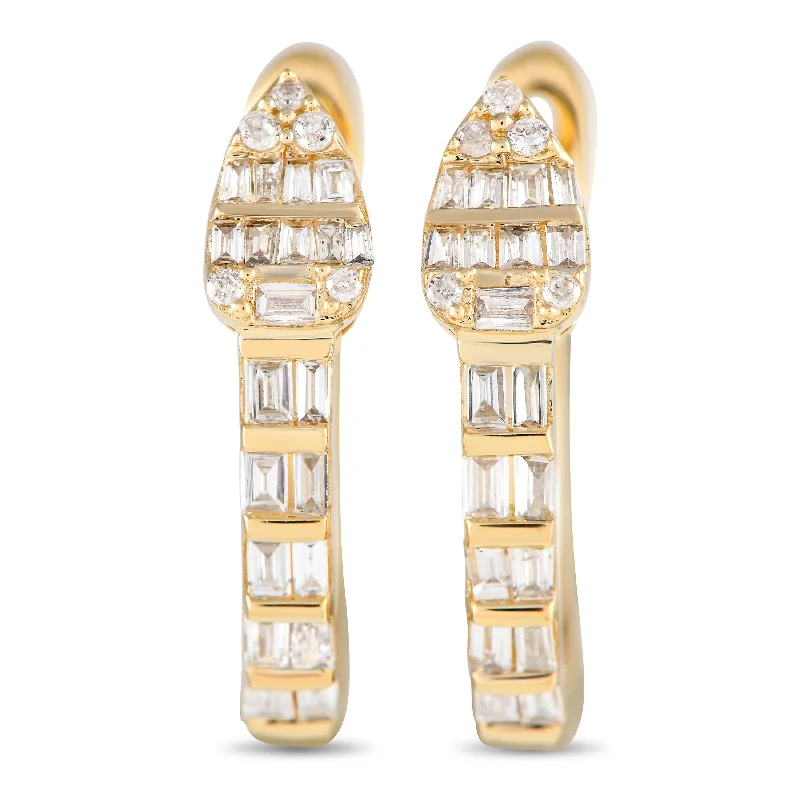 Hoop earrings with enamel stripes for a colorful and eye-catching design-LB Exclusive 14K Yellow Gold 0.70ct Diamond Huggie Earrings ER28164-Y